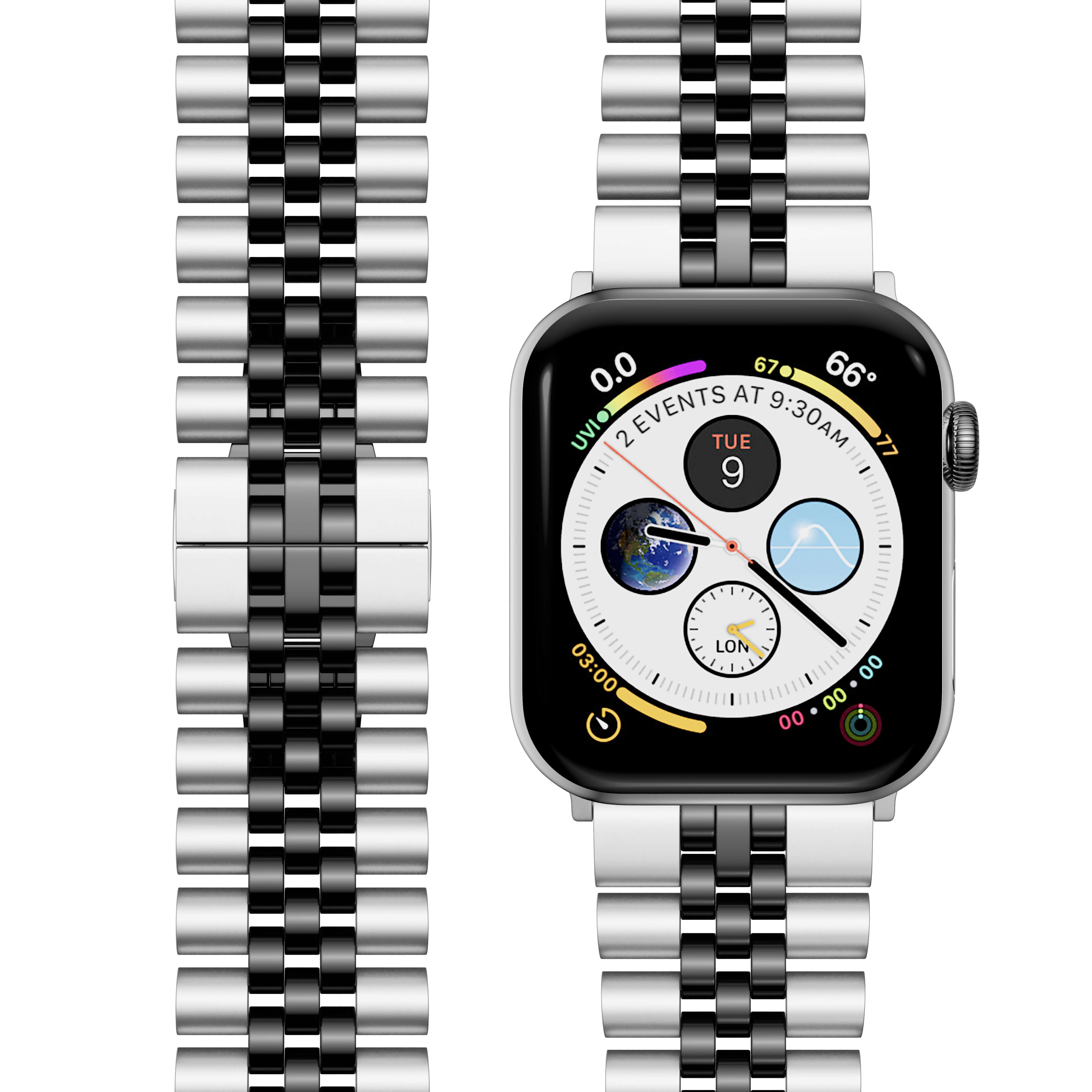 Silver Black Apple watch strap #Color_Silver Black